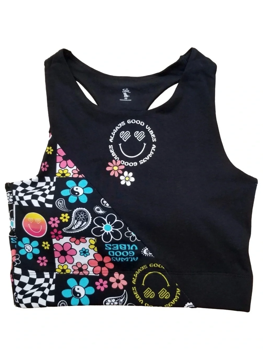 Justice 2-pack Yellow Black Groovy Padded Racerback Sports Bra Girls size 34 New